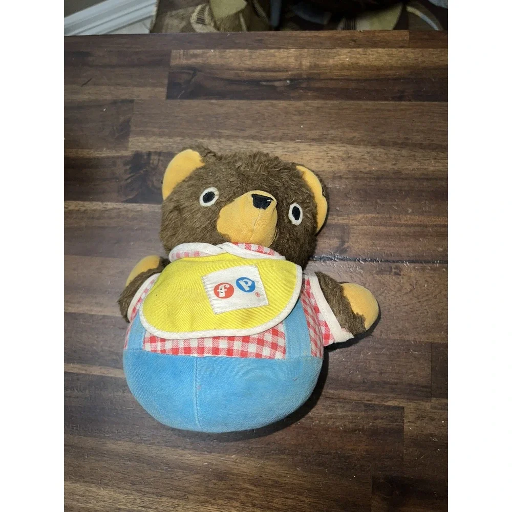 Fisher Price Rolly Polly Teddy Bear Vintage 1970s Chime Plush fur toy #719 Cute